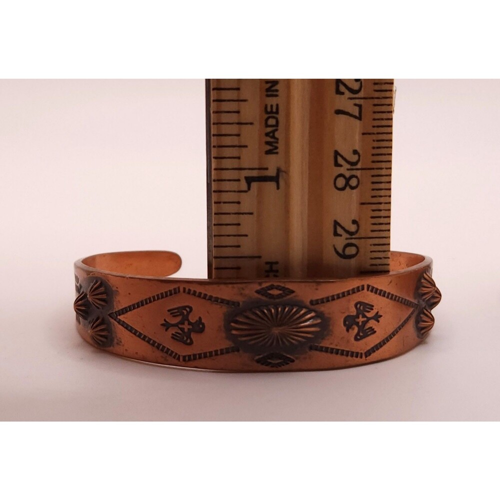 Vintage Copper Native American Thunderbird Cuff Bracelets - Set of 2 - Picture 9 of 10